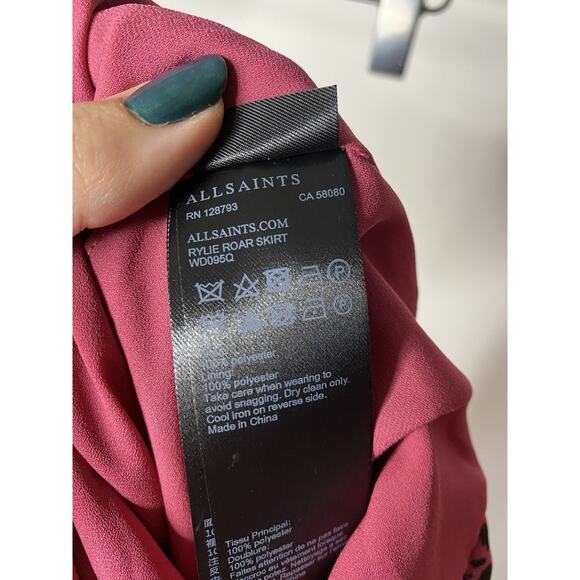 Allsaints Women’s 4 Rylie Roar Mini Skirt Animal Print Pink Ruched Zip NWD - Picture 7 of 8